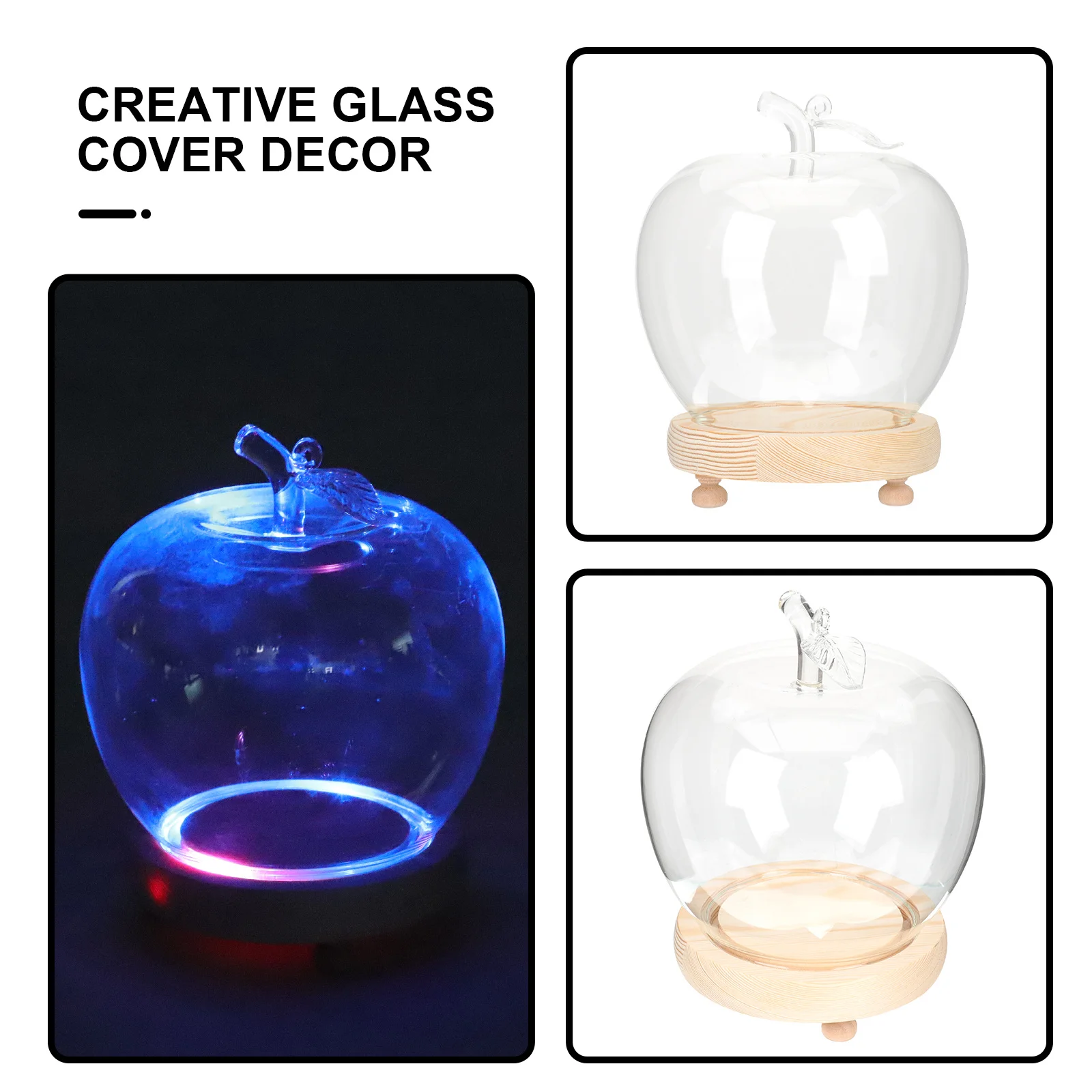 1 مجموعة مضاءة زجاج قبة الخالد زهرة عرض غطاء عشية عيد الميلاد التفاح ديكور الزجاج قاء زجاجي للمنزل سطح المكتب المشهد الصغير