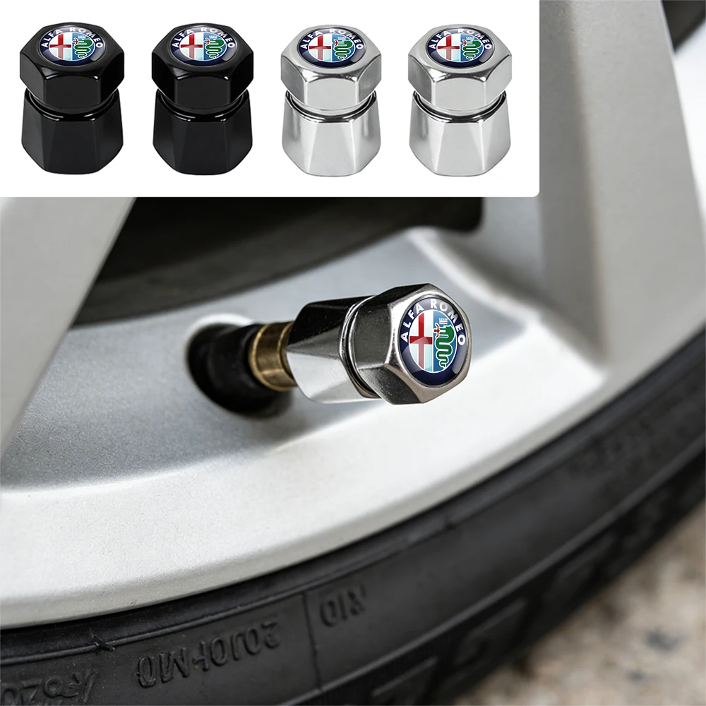 4Pcs Aluminum Car Tire Valve Caps Diamond Tyre Valve Airtight Cover Waterproof Dust For Alfa Romeo Giulietta GT 159 Automobiles