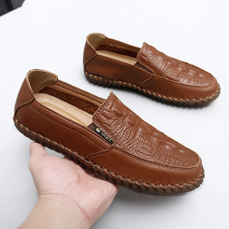 

Breathable casual shoes man brown Hard-Wearing men's shoes sewn Genuine Leather driving shoes 2025 Autumn footwear big size 47