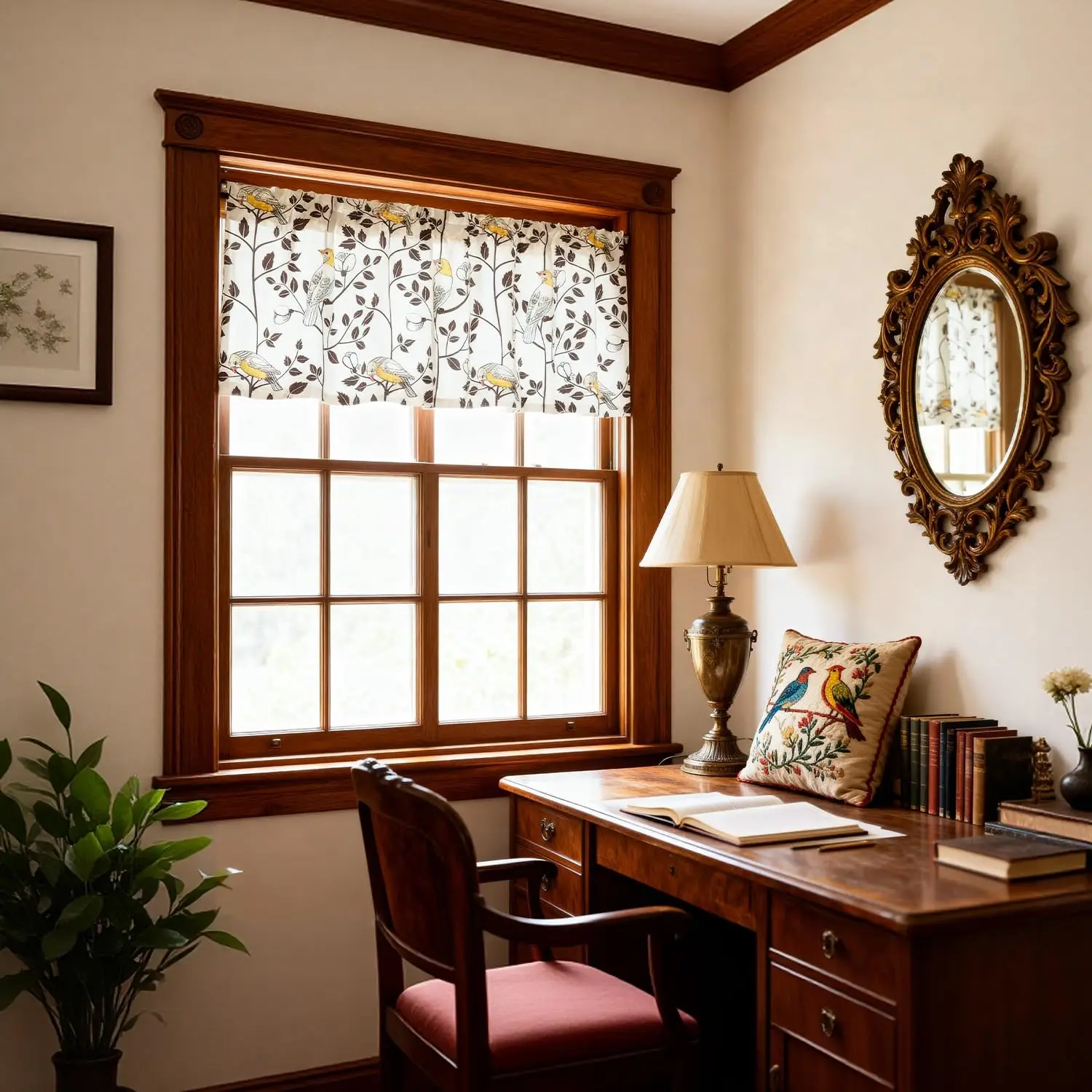 Farmhouse Bird Flower Valance Curtains Rod Pocket Decor Window Treatment For Living Room Dining Room Small Window