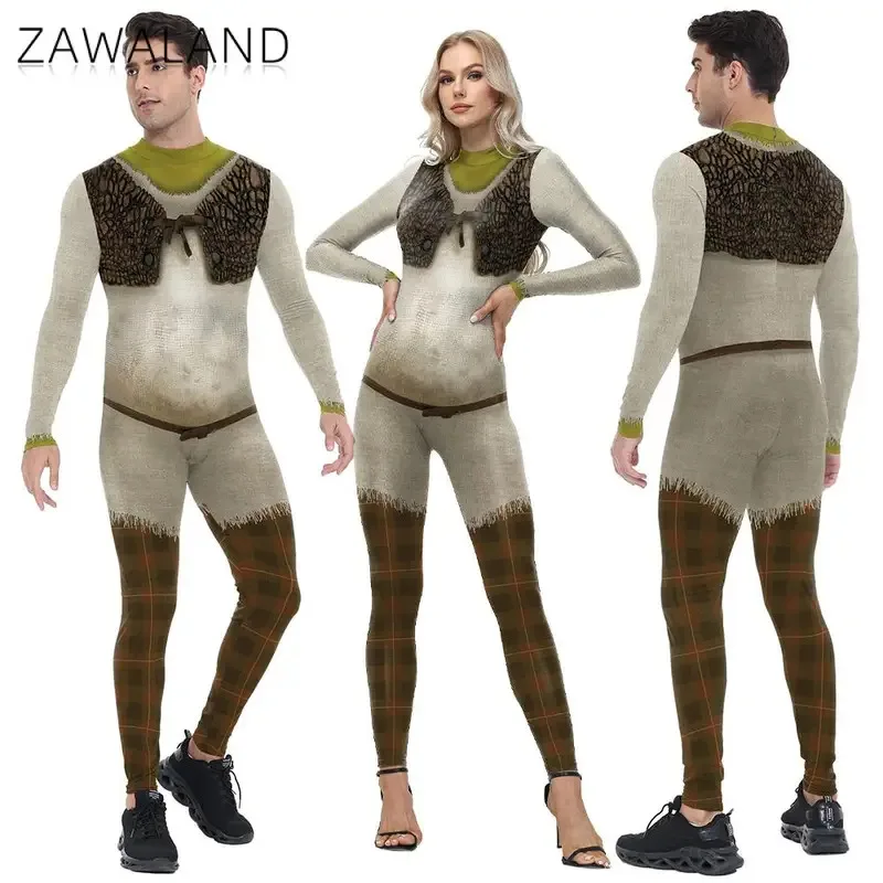 Zawaland فيلم الأخضر الوحش تأثيري ازياء طويلة الأكمام بذلة النساء الرجال فستان حفلة الهالوين Zentai ارتداءها dpoa ؛ 5