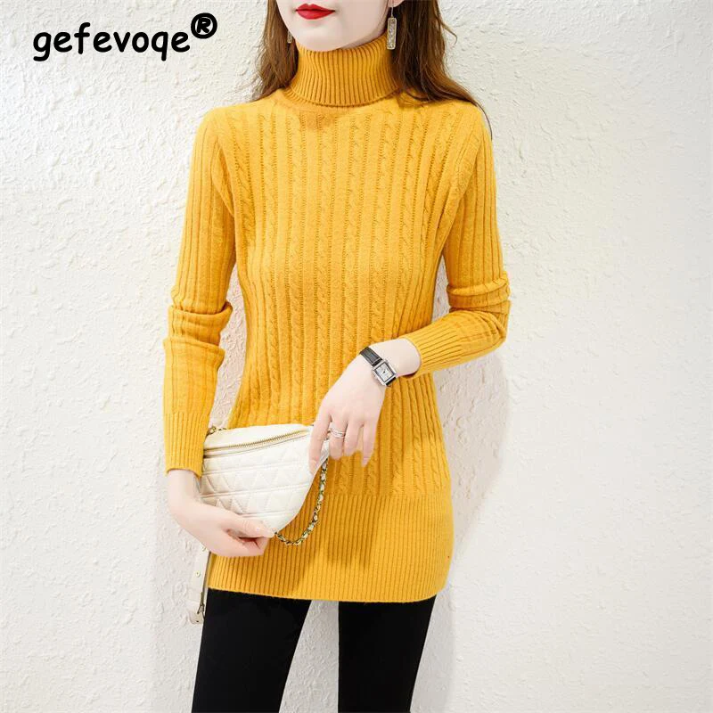 New Winter Women Turtleneck Twist Slim Tunic Basic Knitted Sweater Casual Solid Long Sleeve Pullover Top Female Clothing Jumpers