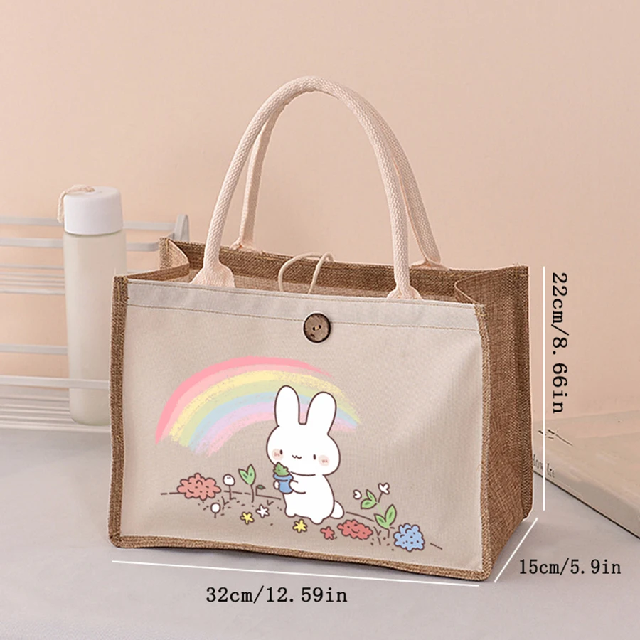 

New linen handbag with cartoon print - large capacity commuter handbag for storing miscellaneous items