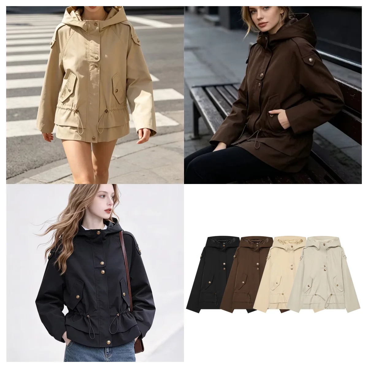 Guobioziy Women's Jacket 2026 Autumn New Loose Hooded Drawstring Design Jacket Casual Fashion Trendy Women's Coat