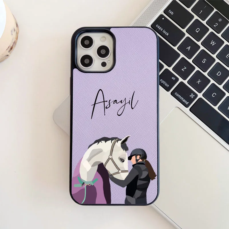 Horse Personalisad Names Brick Saffiano Vegan PU Leather Case for iphone 14 13 11 12 Pro Max 14Plus XR XS Max Cases Luxury Cover