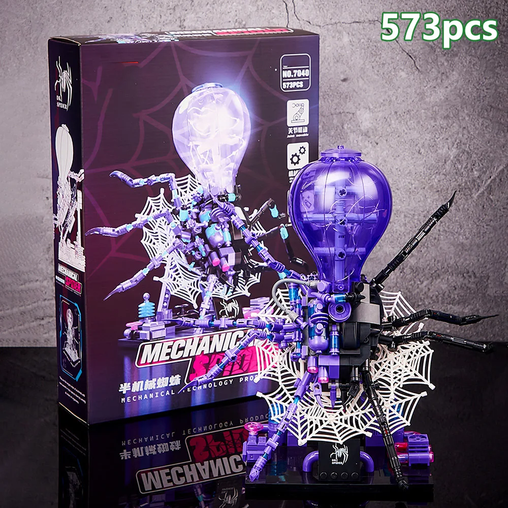573 個の機械式クモモデルスチームパンクスタイルブロック LED ライト付き家の装飾昆虫詳細可動ジョイントレンガおもちゃギフト