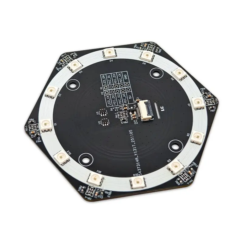 DT21 6+1 Mic Array Speech Recognition Module, RGB Full-Color LED for Voice Capture Sound Localization