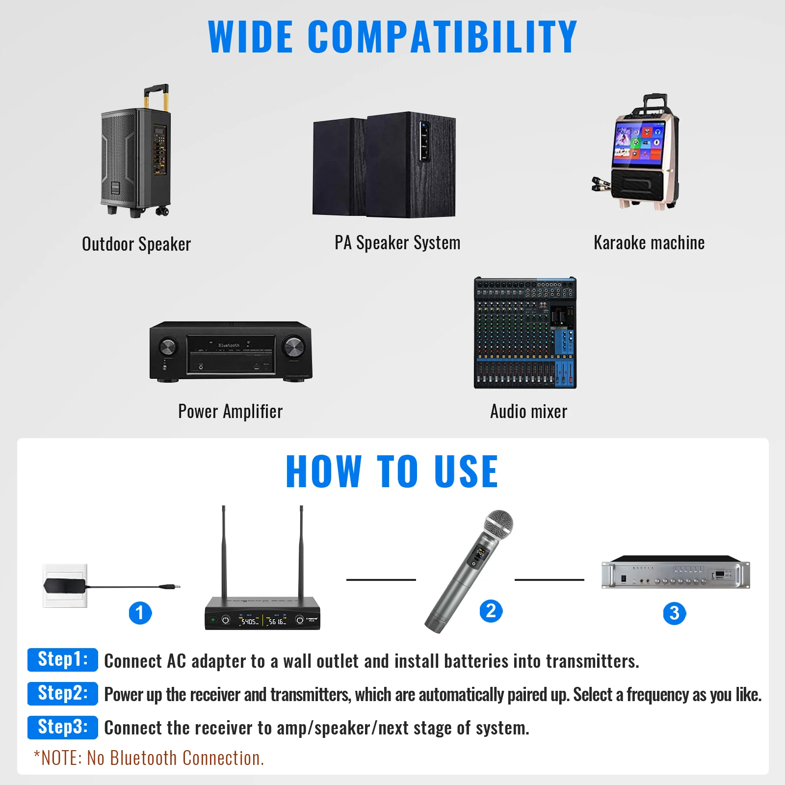 Phenyx Pro UHF Профессиональный двойной беспроводной микрофон для выступления на сцене Домашняя система караоке 200 футов/60 м 30 частот PTU-52