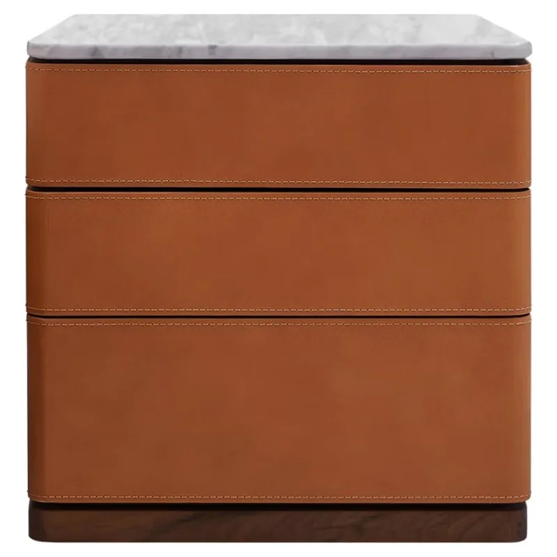 Italian minimalist marble bedside table walnut solid wood bedside table