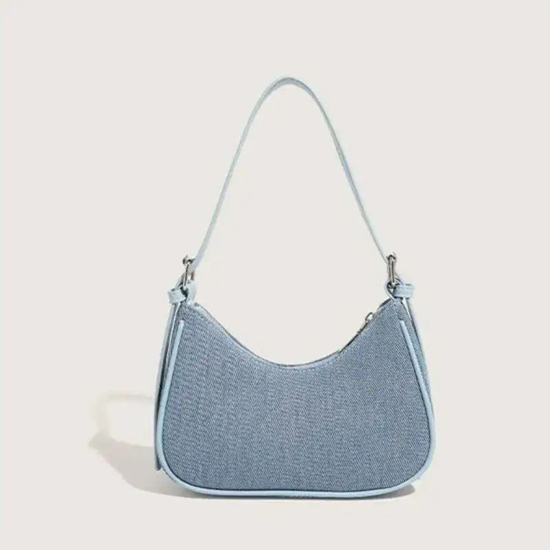 Bloom Retro Denim Y2k Purse Women Harukuu Heart Rhinestone Zipper Casual Shoulder Bags Ladies Vintage Trendy Handbag