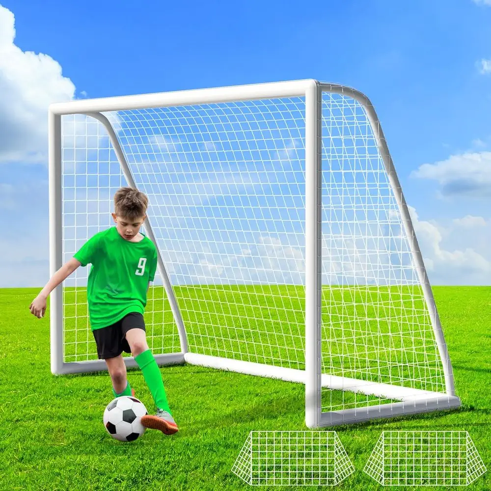 

Youth and Adult Soccer Goal Set - 10x6.5ft, Weatherproof UPVC, Carry Bag & Ground Stakes, Suitable for Backyard Play, White