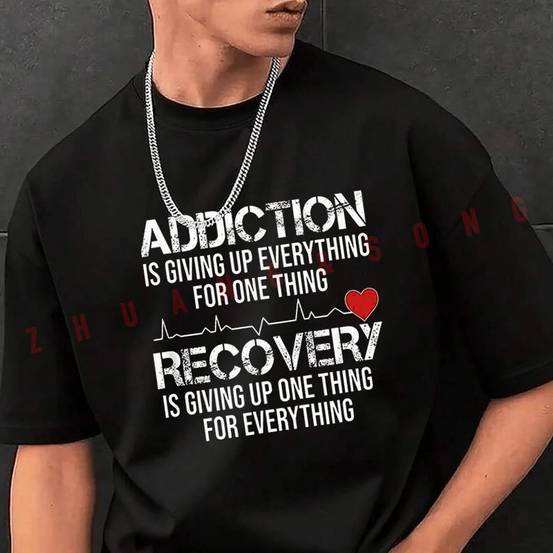 

Addiction VS Recovery AA NA Heartbeat for A Clean Sober Life Motorcycle New T-Shirt Adventure Casual Round Neck Top Tee 2026