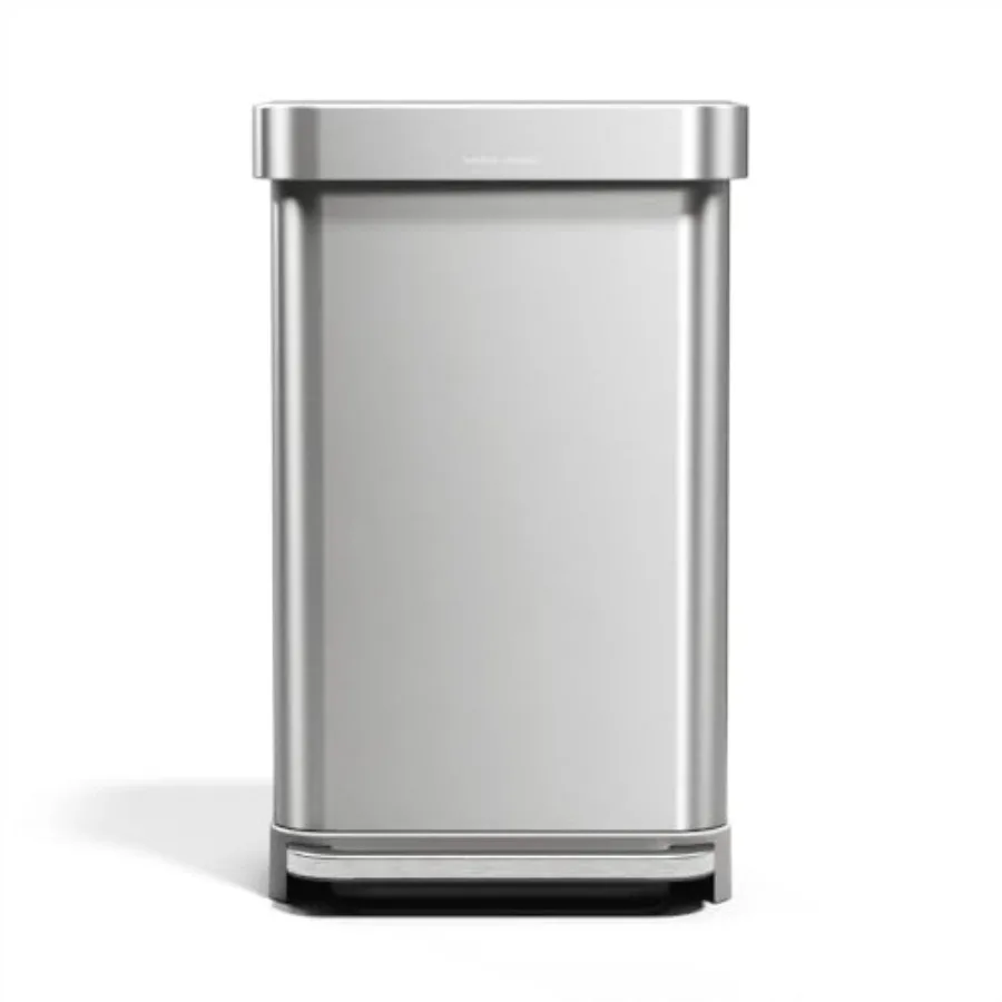 

45 Liter/ 12 Gallon Rectangular Hands-Free Kitchen Step Trash Can with Soft-Close Lid Brushed Stainless Steel