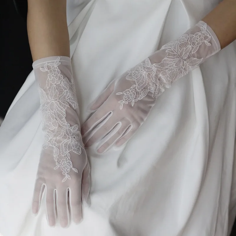 

Fashion Wedding Glove Korean Style Mesh Shooting Decoration Props Bride Wedding Dress Accessories Embroidery Bridal Gloves