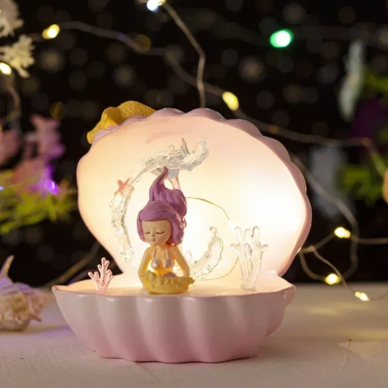 Lampade da notte Ocean Princess Shell Star Lights Ragazze Camera da letto Decorazione sirena Ornamenti per atmosfera desktop