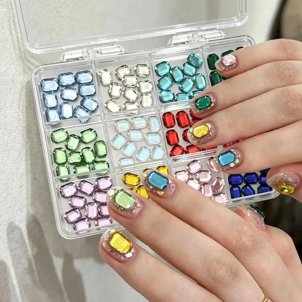 120 Stück 3D Bunte Rechteckige Nagelkunst-Strasssteine Funkelnde Glas-Diamanten Nagel-Charms DIY Kleidung Schuhe Bastelbedarf Maniküre-Zubehör