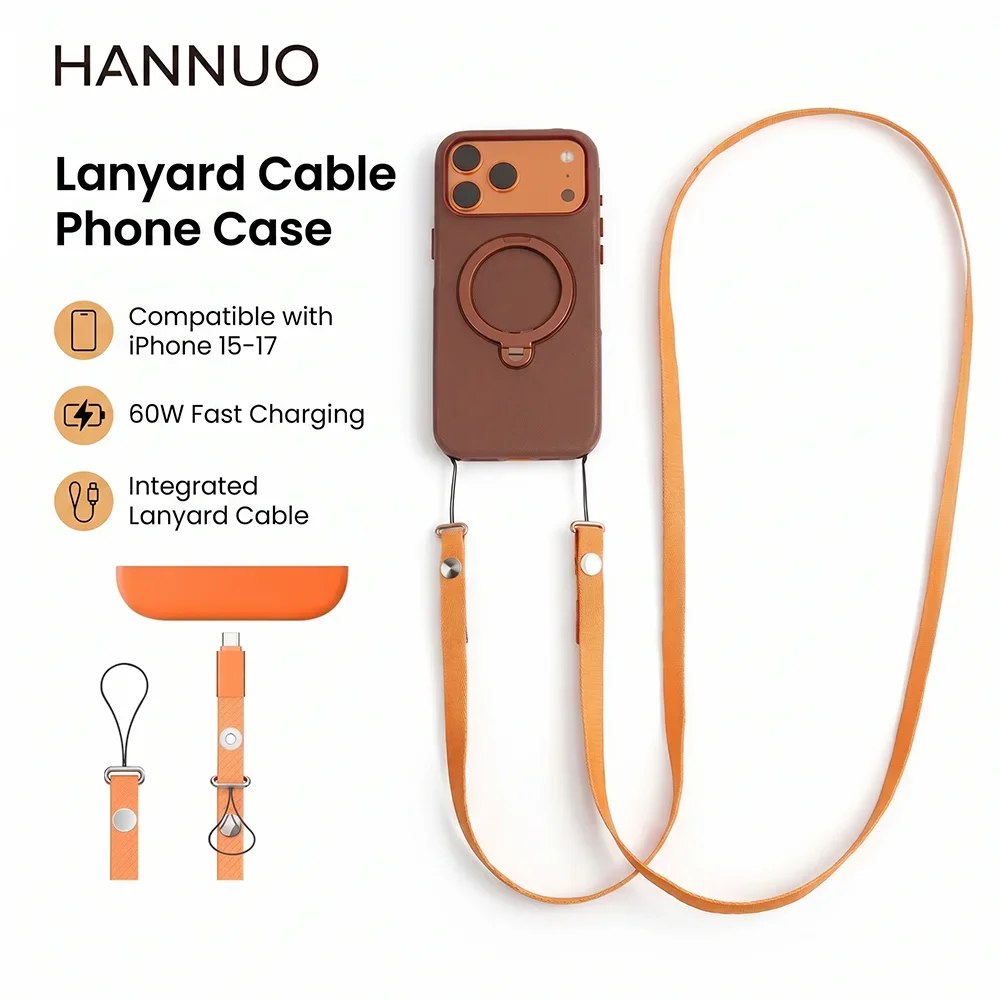 60W Type C Data Cable Mobile Phone Lanyard 2 in 1 Anti-lost Crossbody Strap Fast Charging Phone Strap Braided Phone Hanging Rope