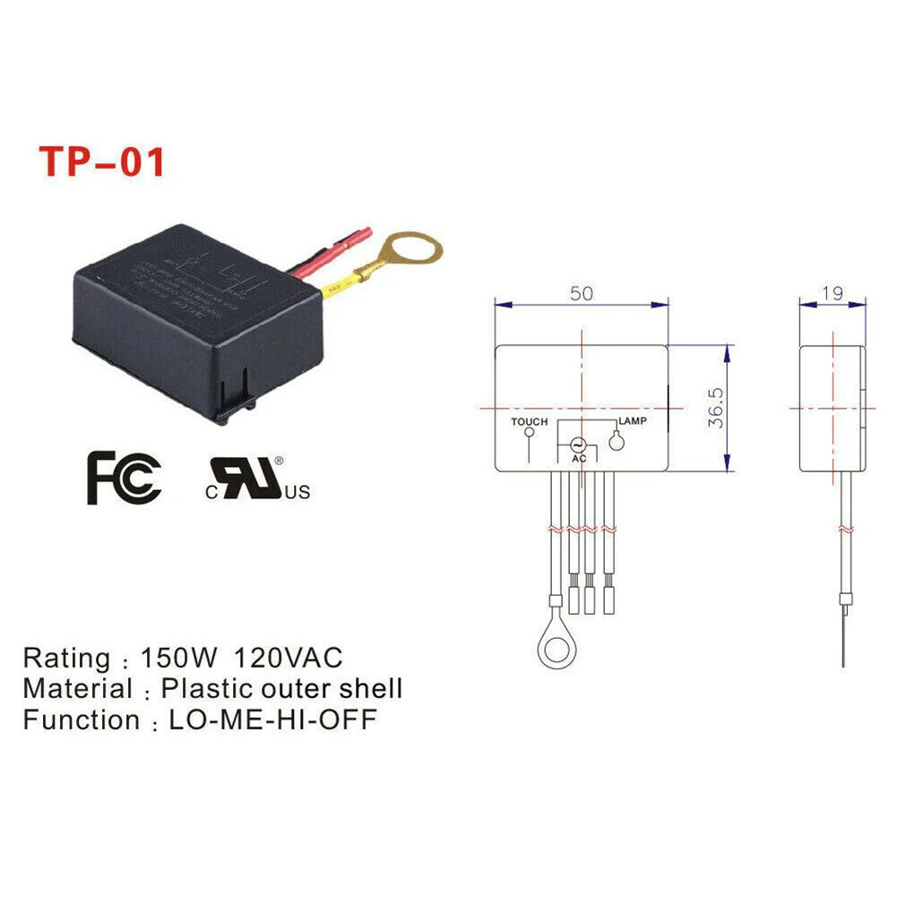 Zing Ear Module Sensor 3 Way Touch Lamp Circuit Connection TP-01 ZH 120 Volt - 60 Hz Dimmer Switch Long Lifetime