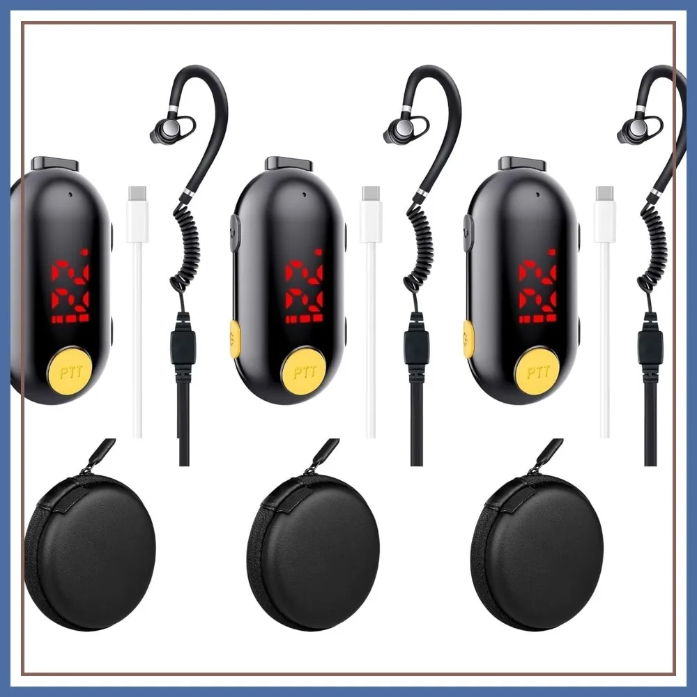 Mini Walkie Talkies Recarregáveis com Fones de Ouvido, Pacote com 3 Rádios Bidirecionais para Trabalho em Equipe ao Ar Livre, Comunicação em Restaurantes e Beisebol