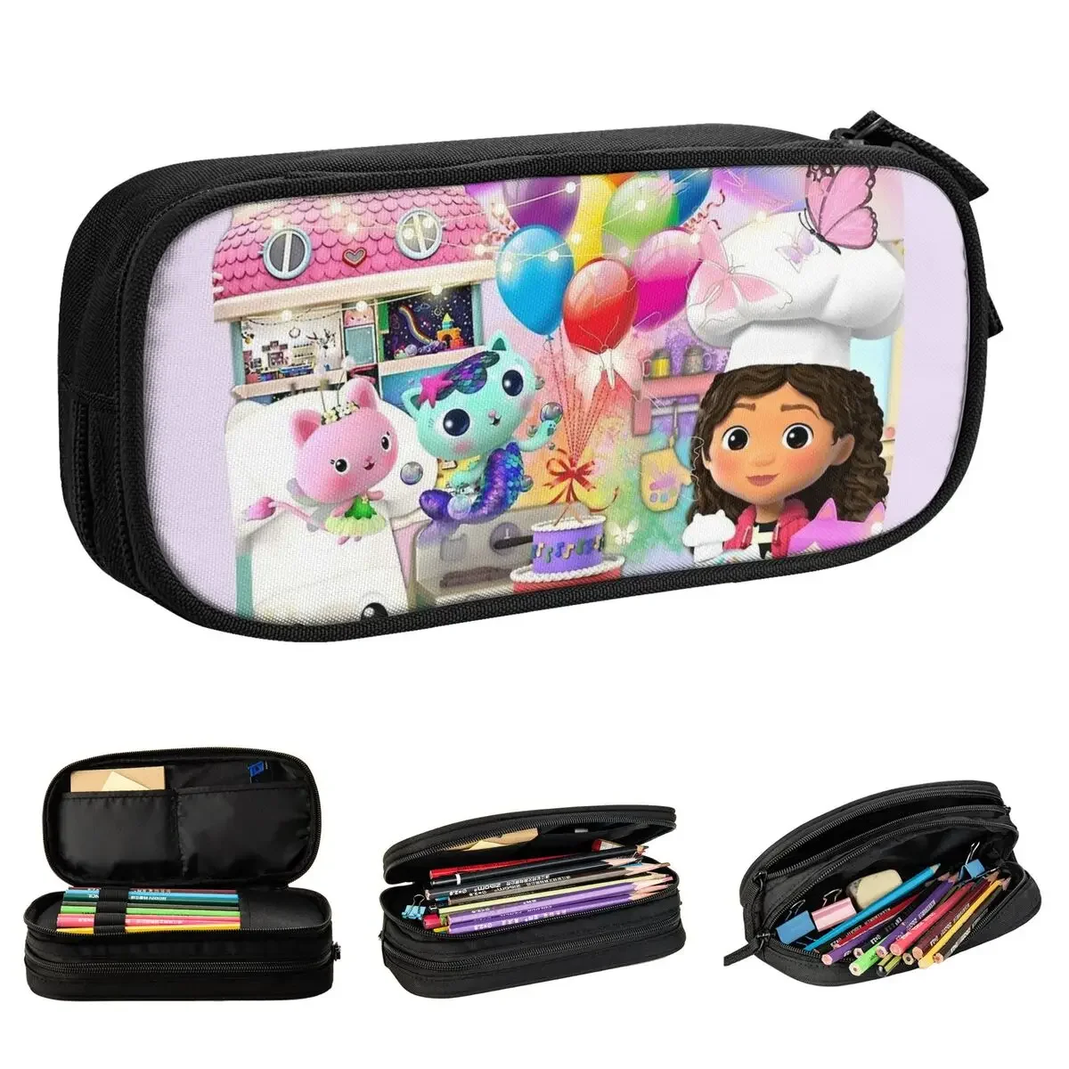 Lovely Gabbys Dollhouse Gabby Cats Pencil Case Cute Kids Pencilcases Pen for Student Big Bags School Supplies Gift Stationery