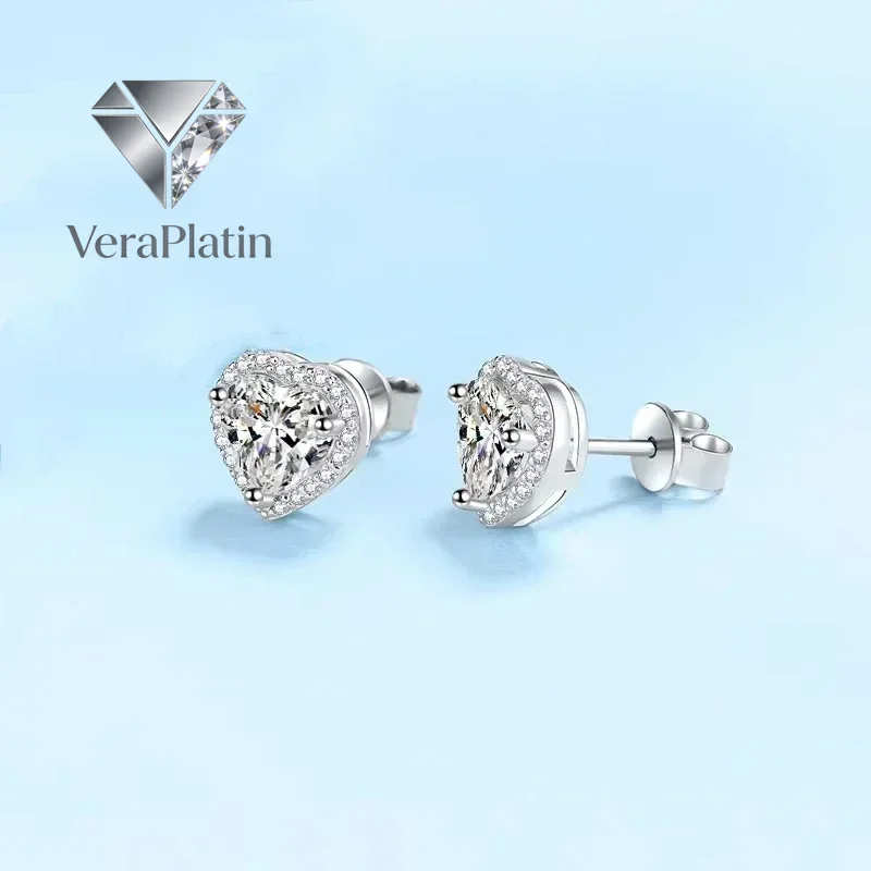 

Серьги-сердечки VeraPlatin из белого золота 18 карат с муассанитом 0.5/1/2 карата для женщин, подарок на день рождения, свадьбу, День святого Валентина, PT95