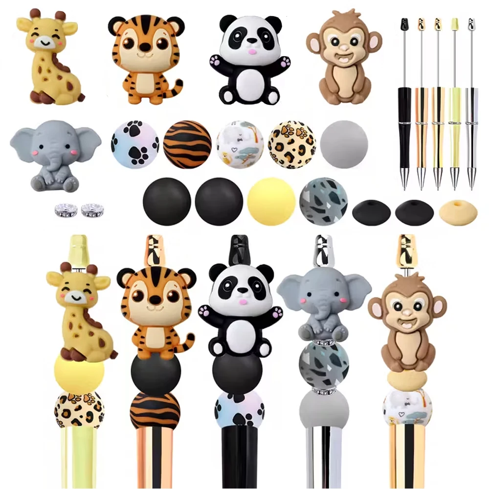 Ensemble de perles en silicone animal 3D 25/98 pièces, ensemble de stylos à perles, parfait pour l'artisanat fait à la main, comme porte-clés, colliers, bracelets, etc.