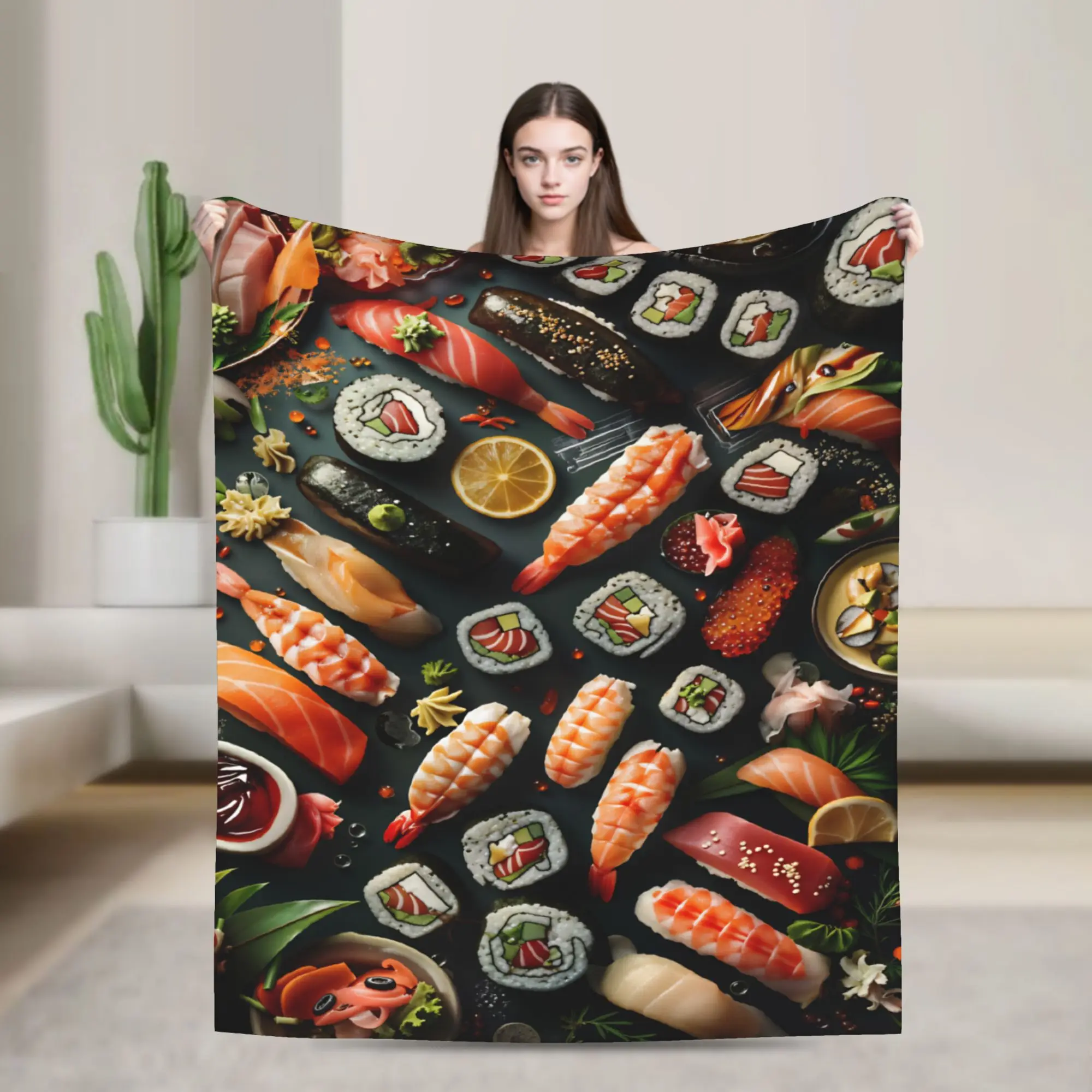 Sushi Treasures Japanese Delicacies Blanket Winter Warm Soft Bedding Throws For Kids Home Decor Flannel Bedspread Bed Cover