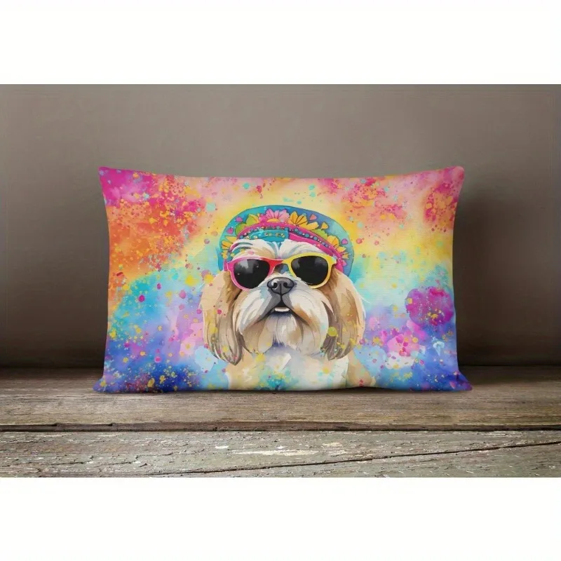 

Single Hippie Style Dog Pillow Pattern Print Pillowcase, Soft Material Decorative Bedding For Living Room Sofa And Bedroom