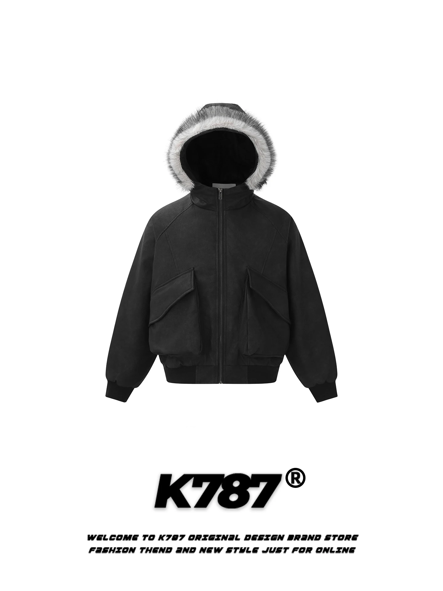 

K787 American Retro Mountain Eagle PU Leather Hooded Cotton Jaet Thi Warm Couple's Winter Coat Youth ular Sle