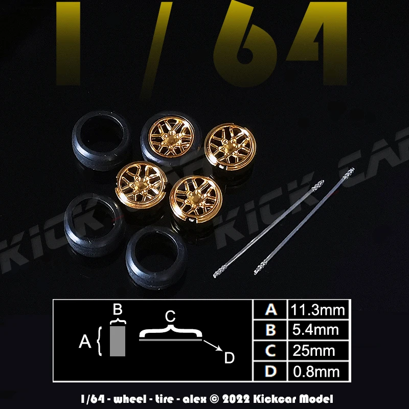 KICARMOD 1/64 Model Car Wheels with Rubber Tires for 1:64 Diecast Car Mini Model Cars Off-road Accessories Modified Parts