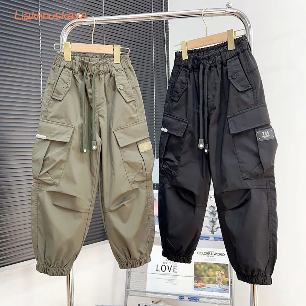 Boys Cargo Pants 2026 New Big Kids Loose Casual Trousers Fashion Multi Pocket Straight Long Pants For 2-14Y Teen Boys Streetwear