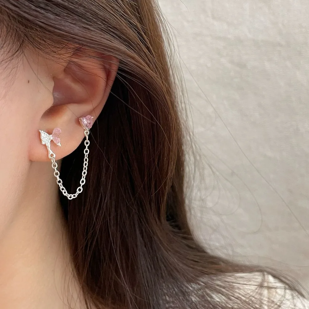 3pcs Set Exquisite Sweet Geometric Flower Pink Star Heart Zircon Tassel Stud Earrings for Women Fashion Daily Wear Jewelry Sets