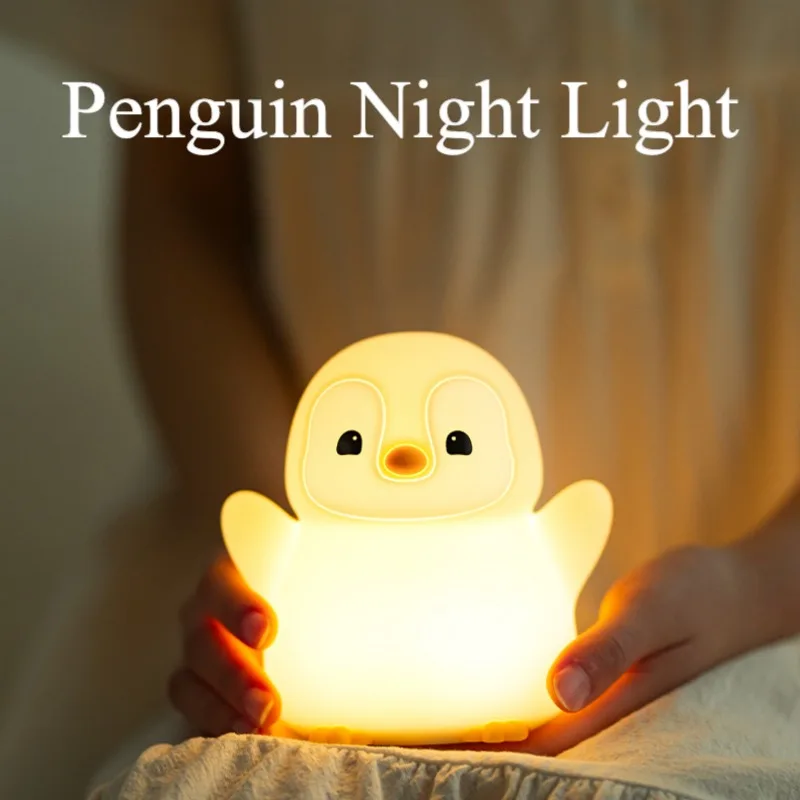 Cute Penguin USB Night Light LED Charging Lamp Warm Glow Atmosphere Light Tap-To-Activate Cute Animal Table Lamp for Bedroom