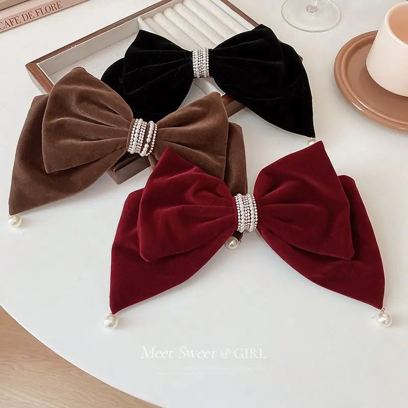 Trendy Sweet Velvet Multi-Layer Large Bow Hair Clips Women Luxury Pearl Hairpins Clip Headpiece Girls Hair Accessories Gifts