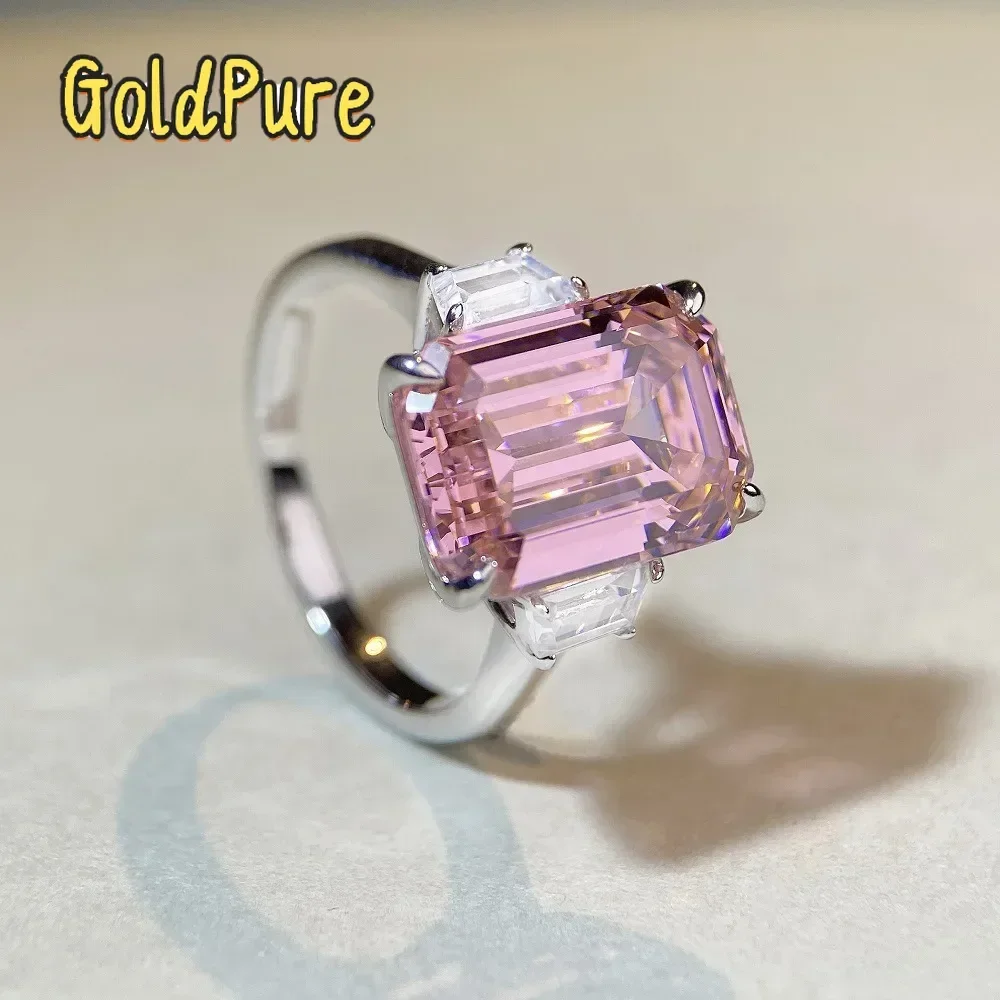

Goldpure Luxury Solid Platinum PT950 Emerald Cut Diamond Ring Women's Powder Diamond Sugar Moissanite Diamond Ring