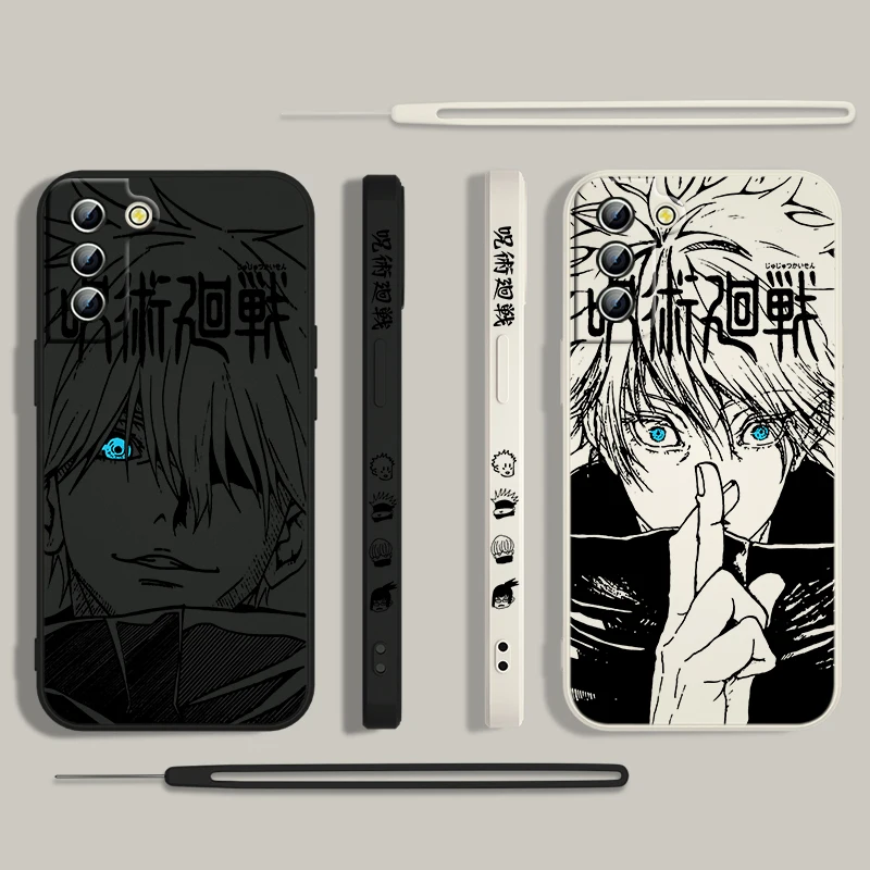 Jujutsu Kaisen Gojo Anime Phone Case For Samsung Galaxy S24 S23 S22 S21 S20 Pro FE Plus Ultra Liquid Left Rope Cover