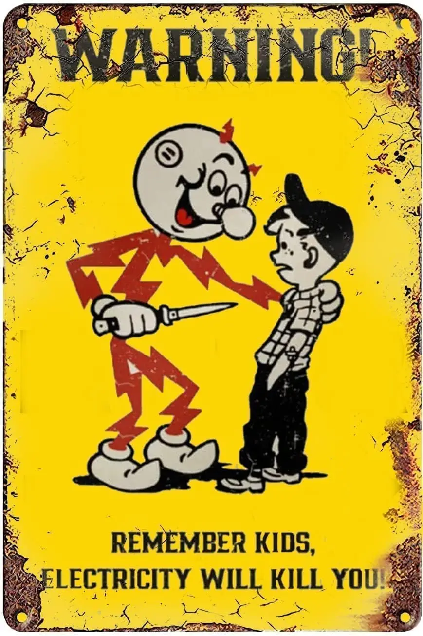 Kids Electricity Will Kill You Warning Retro Iron Painting Signs Plaque Poster Wall Art Decorati Vintage Metal  Sign Remember