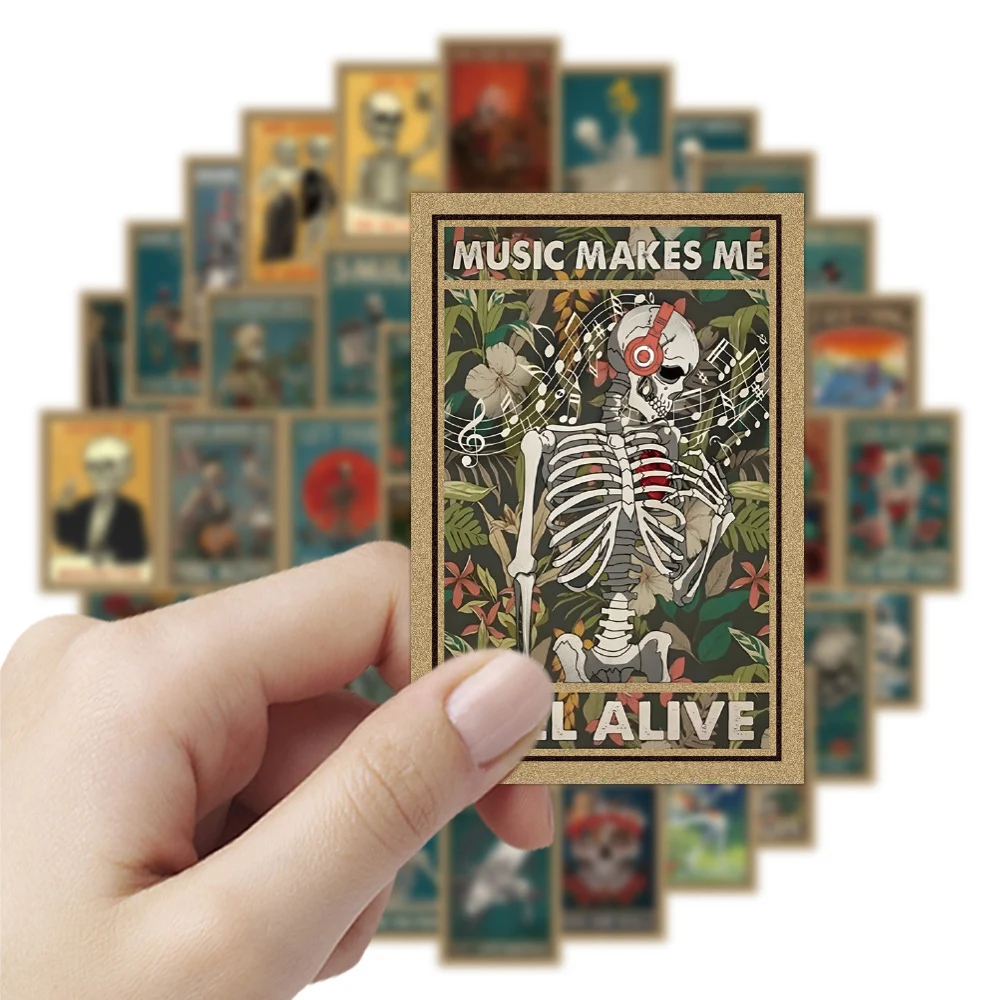 10/30/50pcs Gothic Horror Skeletons Cards Stickers Cool Skull Cartoon Sticker Skateboard Luggage Phone Laptop Decals Decoration