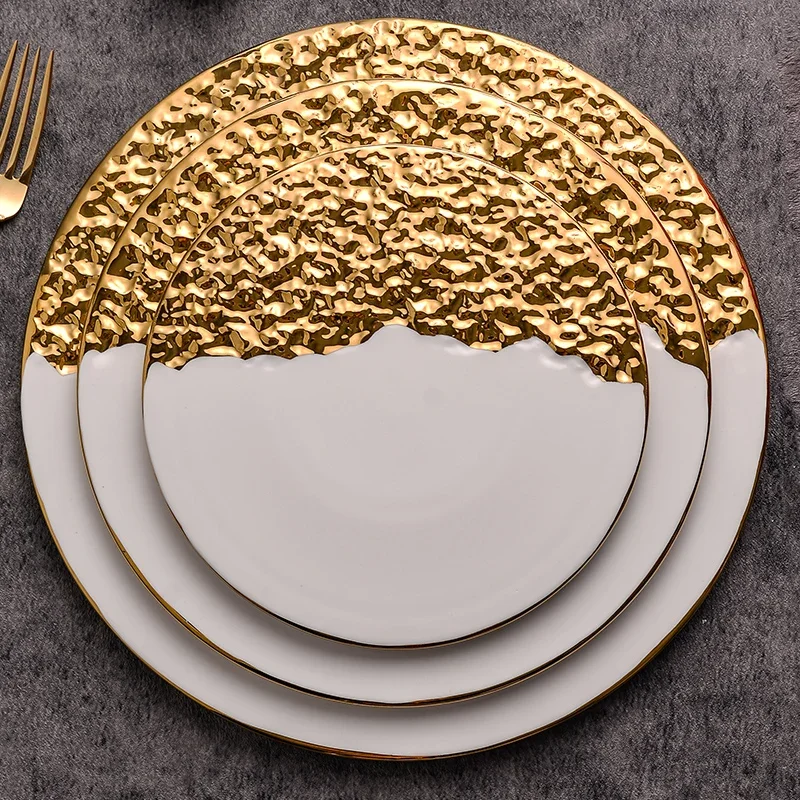 Creative Phnom Penh Rock Plate Ceramic Household Tableware Hotel Western-style Steak Plate Round Fruit Sushi Platter