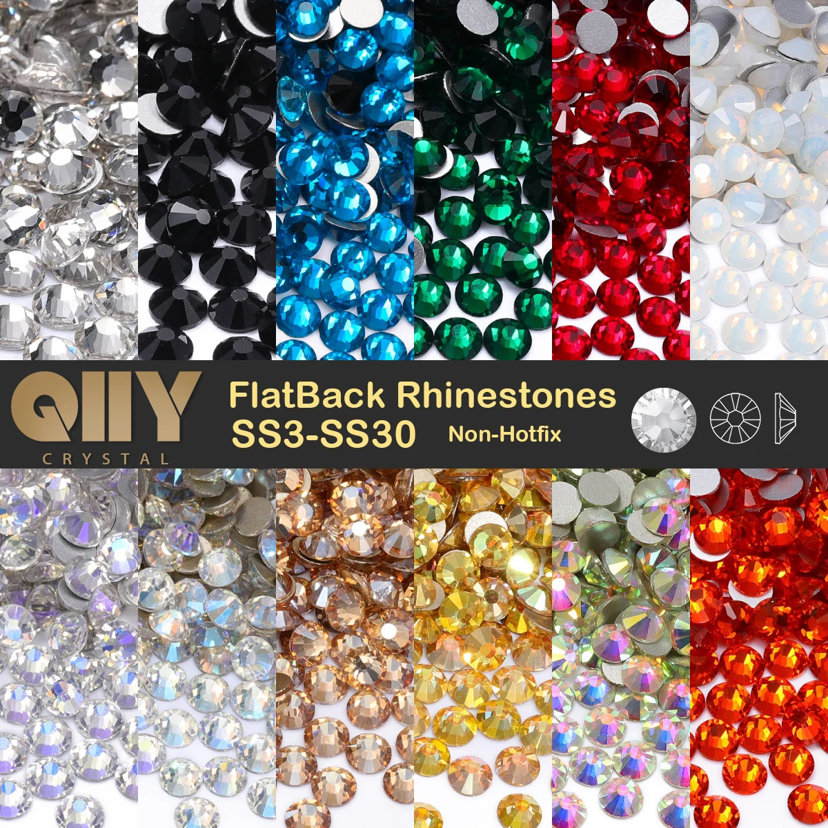 SS3-SS30 Top Qualité Clip Strass pio Dos Verre Non Correctif Strass Charbon Décorations Paillettes Charbon Nail Art Accessoires