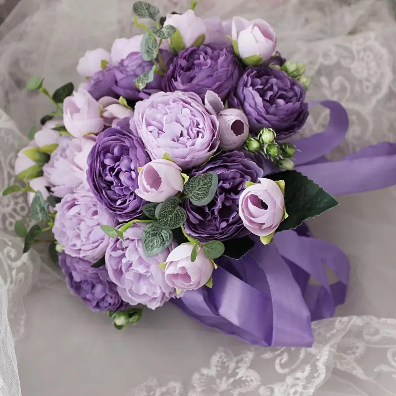 

Korean style purple bridal bouquet imitation peony flower bridal bouquet bridesmaid bouquet Hair foils for highlits Sponge hair