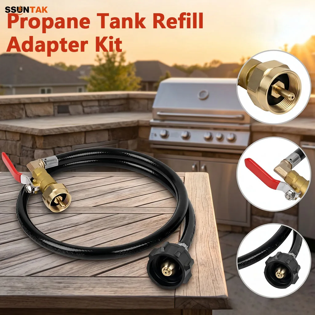 

SSUNTAK Propane & Gas Refill Adapter Hose Kit Leakproof with Safety Valve Braided for Stove Camp BBQ Grill Gas Cylinder Filling