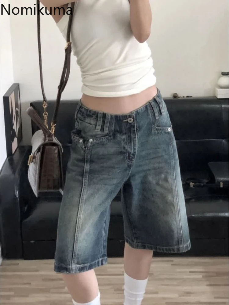 Vintage Jean Shorts for Women Streetwear Fashion Casual Y2k Wide Leg Pants Straight Summer Pantalones Cortos 2024 New Bottoms