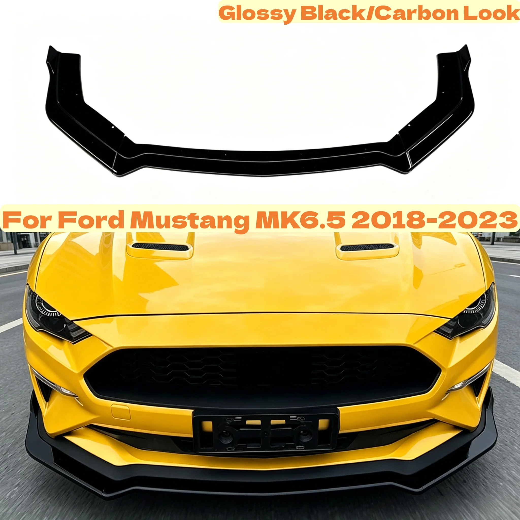 

For Ford Mustang MK6.5 2018-2023 Car Front Bumper Spoiler Body Glossy Black/Carbon Look Decorative Accessories