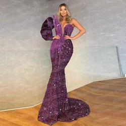 Luxury Mermiad Wedding Prom Dress One Shoulder Glitter Sequin Rhineston Special Occasion Pageant Gala Party Gown Vestido Fiesta