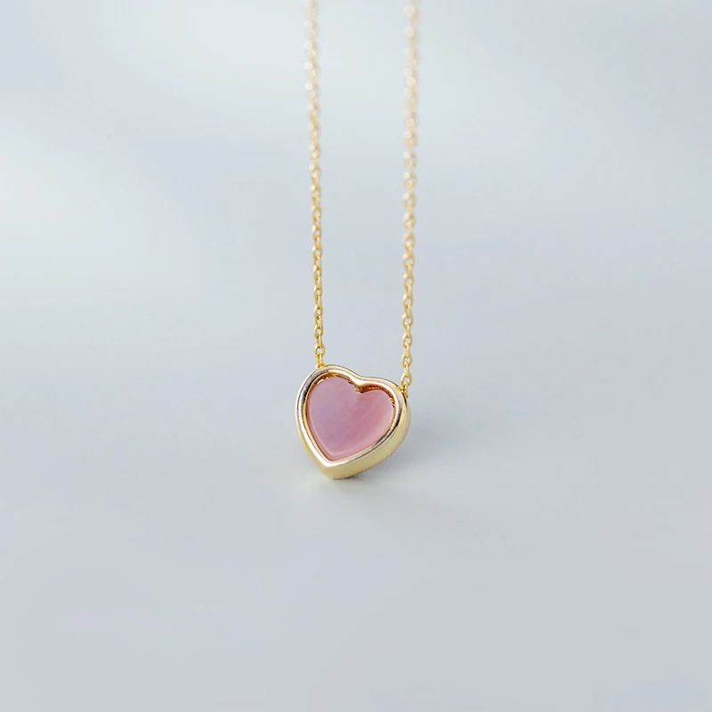 Modian New Arrive 925 Sterling Silver Red Lovely Hearts Pendant Necklace for Women Gold Color Necklace Fine Jewelry Accessories
