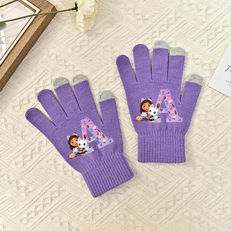 Gabby Dollhouses Girls Child Gloves Cute Cartoon Letter Children Screen Gloved Winter Warm Anime Accessories Kids Birthday Gifts