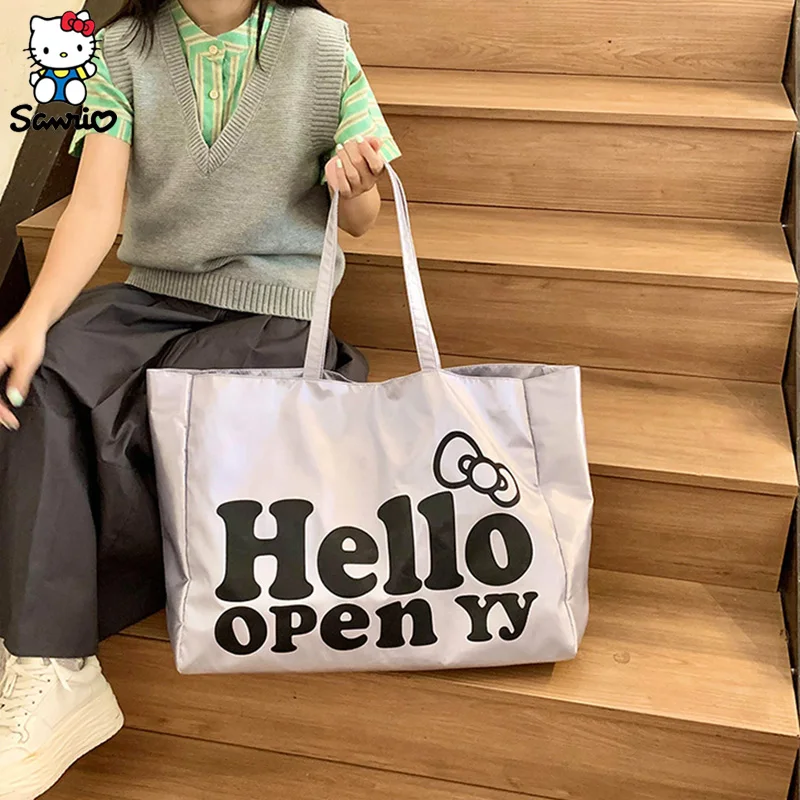 Sanrio Hello Kitty Tote Bag Y2k Hello Kitty Shoulder Bag Large Capacity Laser Bag Student School Bag Silver Travel Bag Gifts