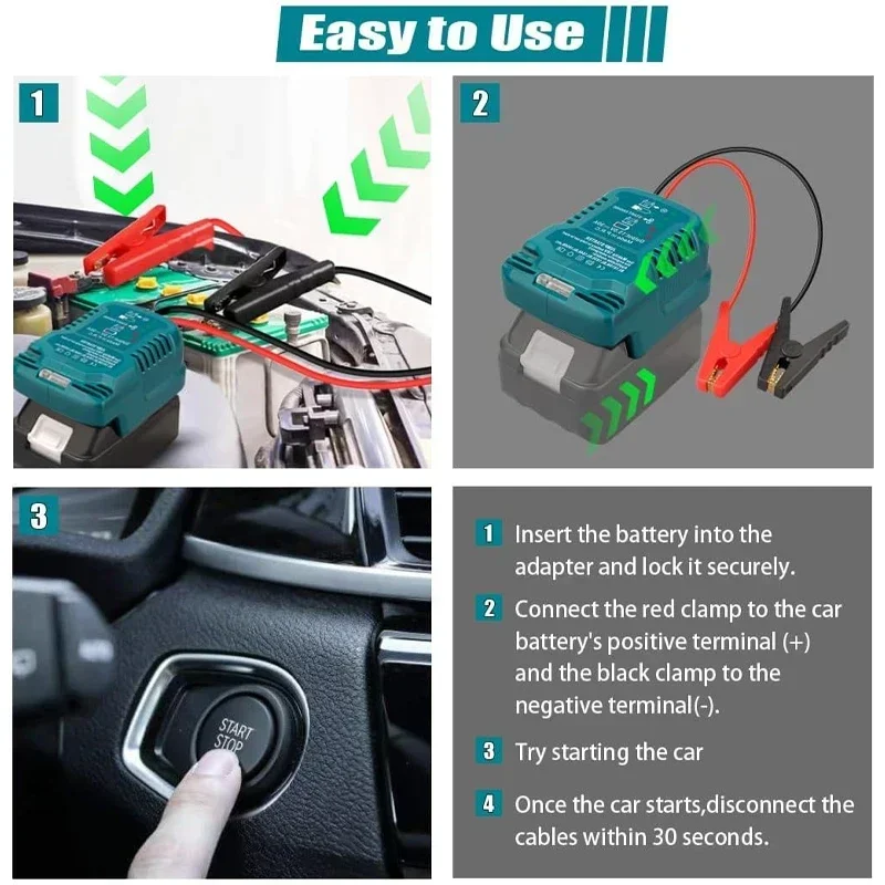 Adaptador de arranque de Batería de 18V para Makita, Milwaukee, Dewalt, Cable de refuerzo automático para arrancar el coche, herramienta de uso