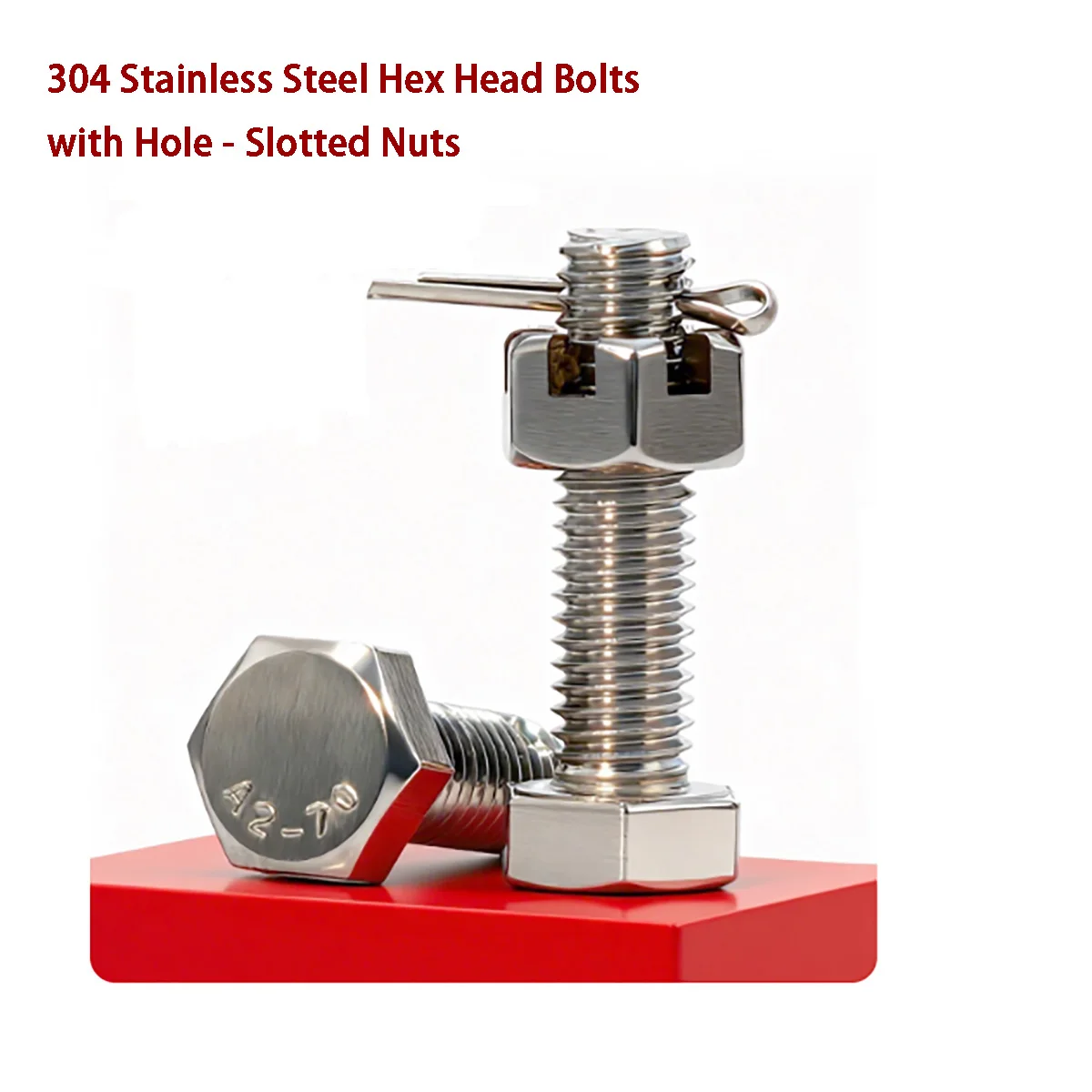 

304 Stainless Steel Hex Head Bolts with Hole - Slotted Nuts & Perforated Threaded Rods